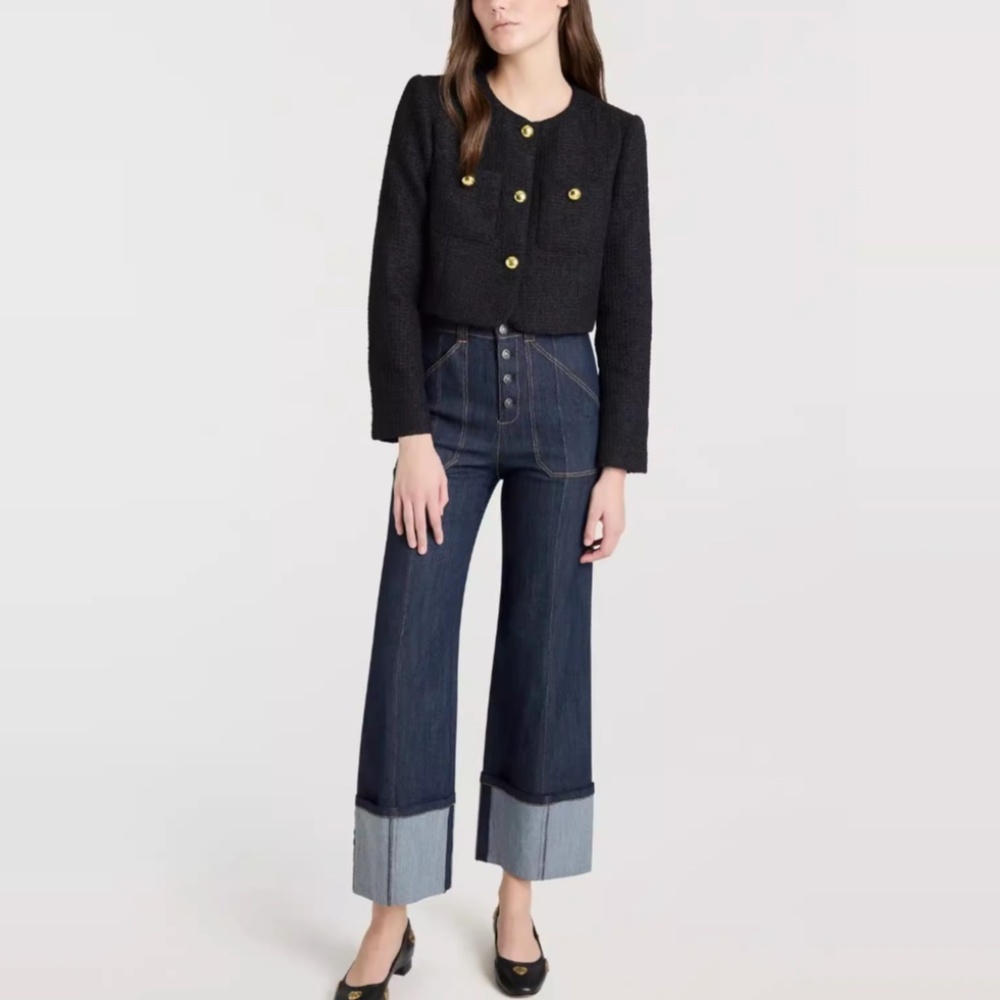 NWT Cinq a Sept 5a7 Auden Cropped Jacket - Black Noir Tweed Casual - Picture 4 of 6